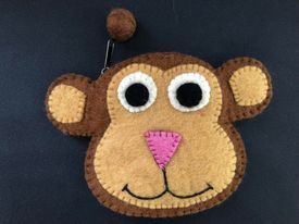 ネパールのフェルト小物ポーチ (茶) 猿